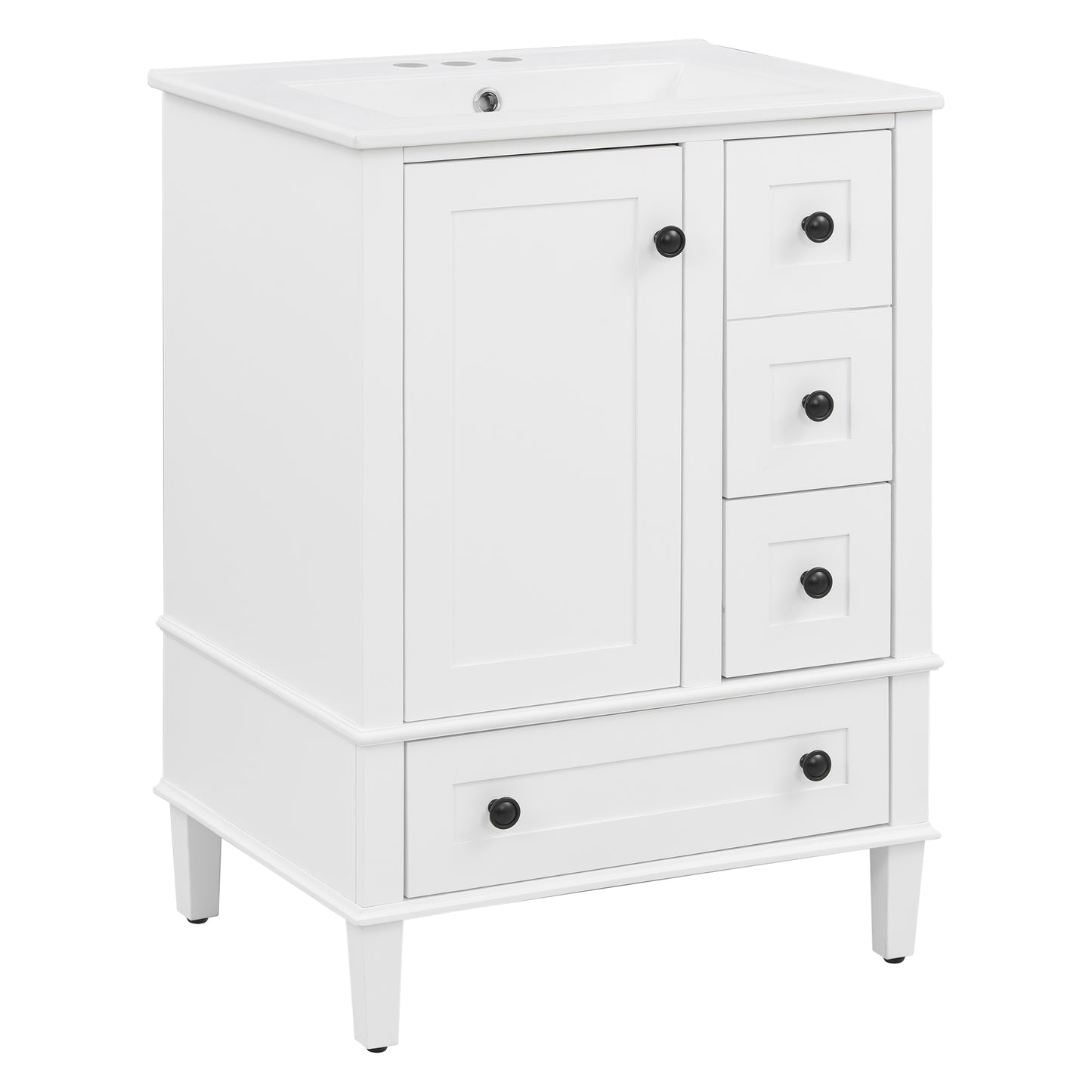 VanityFus White 24-in Bathroom Vanity Single Sink Combo Ceramic Top 1 Soft-Close Doors 3 Drawers