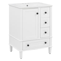 VanityFus White 24-in Bathroom Vanity Single Sink Combo Ceramic Top 1 Soft-Close Doors 3 Drawers
