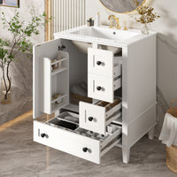 VanityFus White 24-in Bathroom Vanity Single Sink Combo Ceramic Top 1 Soft-Close Doors 3 Drawers