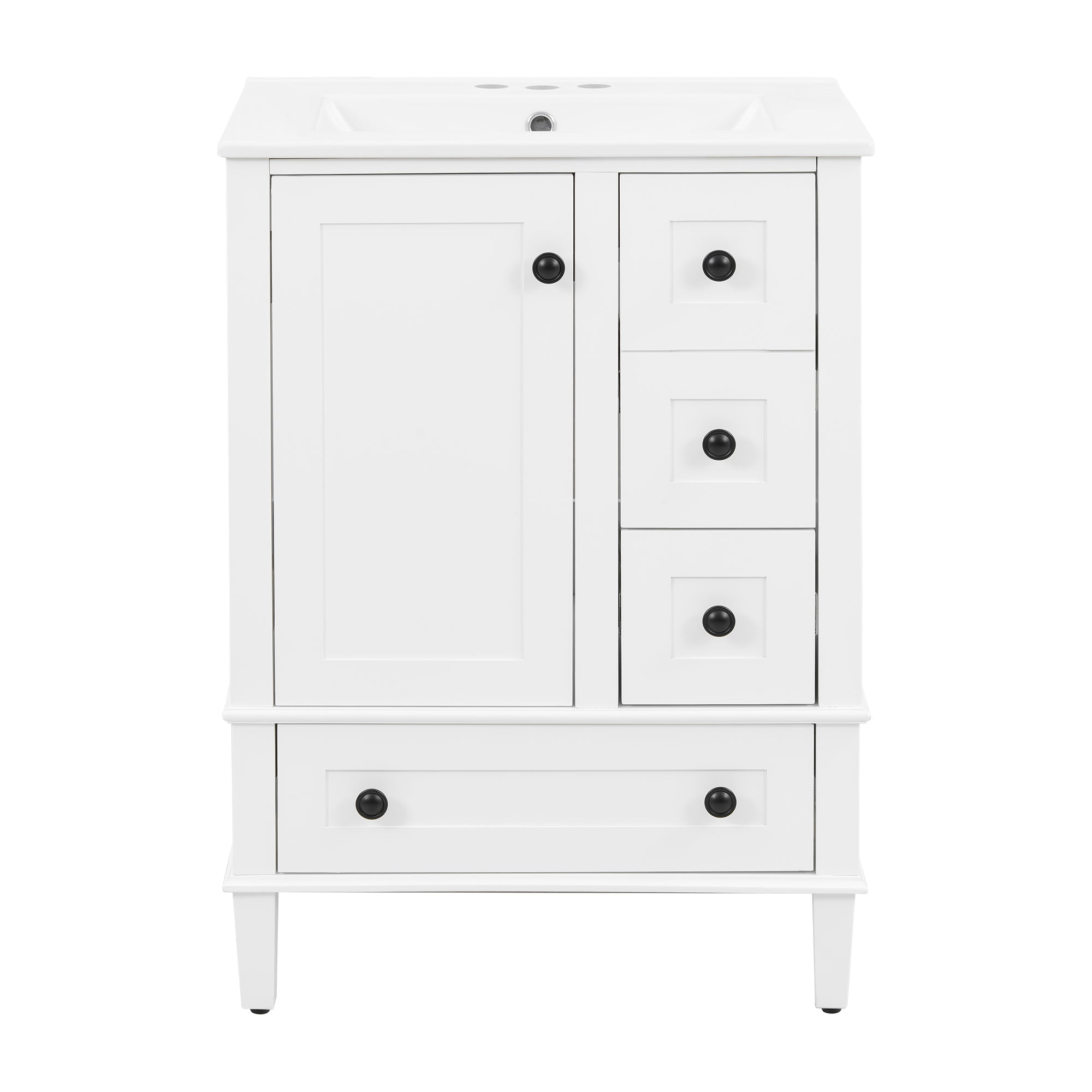 VanityFus White 24-in Bathroom Vanity Single Sink Combo Ceramic Top 1 Soft-Close Doors 3 Drawers