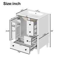 VanityFus White 24-in Bathroom Vanity Single Sink Combo Ceramic Top 1 Soft-Close Doors 3 Drawers