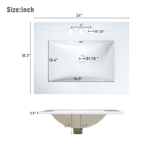 VanityFus White 24-in Bathroom Vanity Single Sink Combo Ceramic Top 1 Soft-Close Doors 3 Drawers