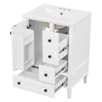 VanityFus White 24-in Bathroom Vanity Single Sink Combo Ceramic Top 1 Soft-Close Doors 3 Drawers