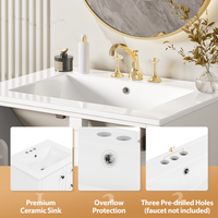 VanityFus White 24-in Bathroom Vanity Single Sink Combo Ceramic Top 1 Soft-Close Doors 3 Drawers