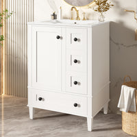 VanityFus White 24-in Bathroom Vanity Single Sink Combo Ceramic Top 1 Soft-Close Doors 3 Drawers