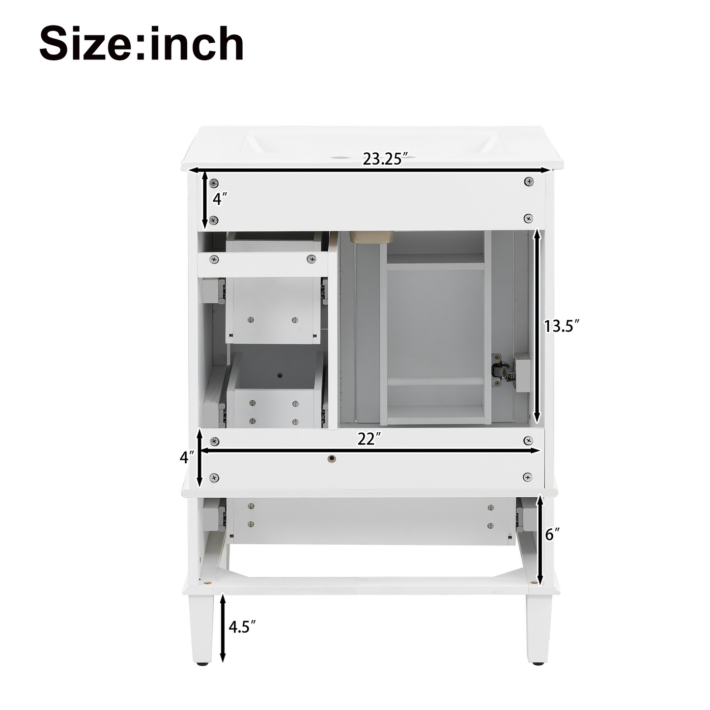 VanityFus White 24-in Bathroom Vanity Single Sink Combo Ceramic Top 1 Soft-Close Doors 3 Drawers