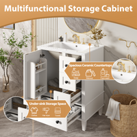 VanityFus White 24-in Bathroom Vanity Single Sink Combo Ceramic Top 1 Soft-Close Doors 3 Drawers