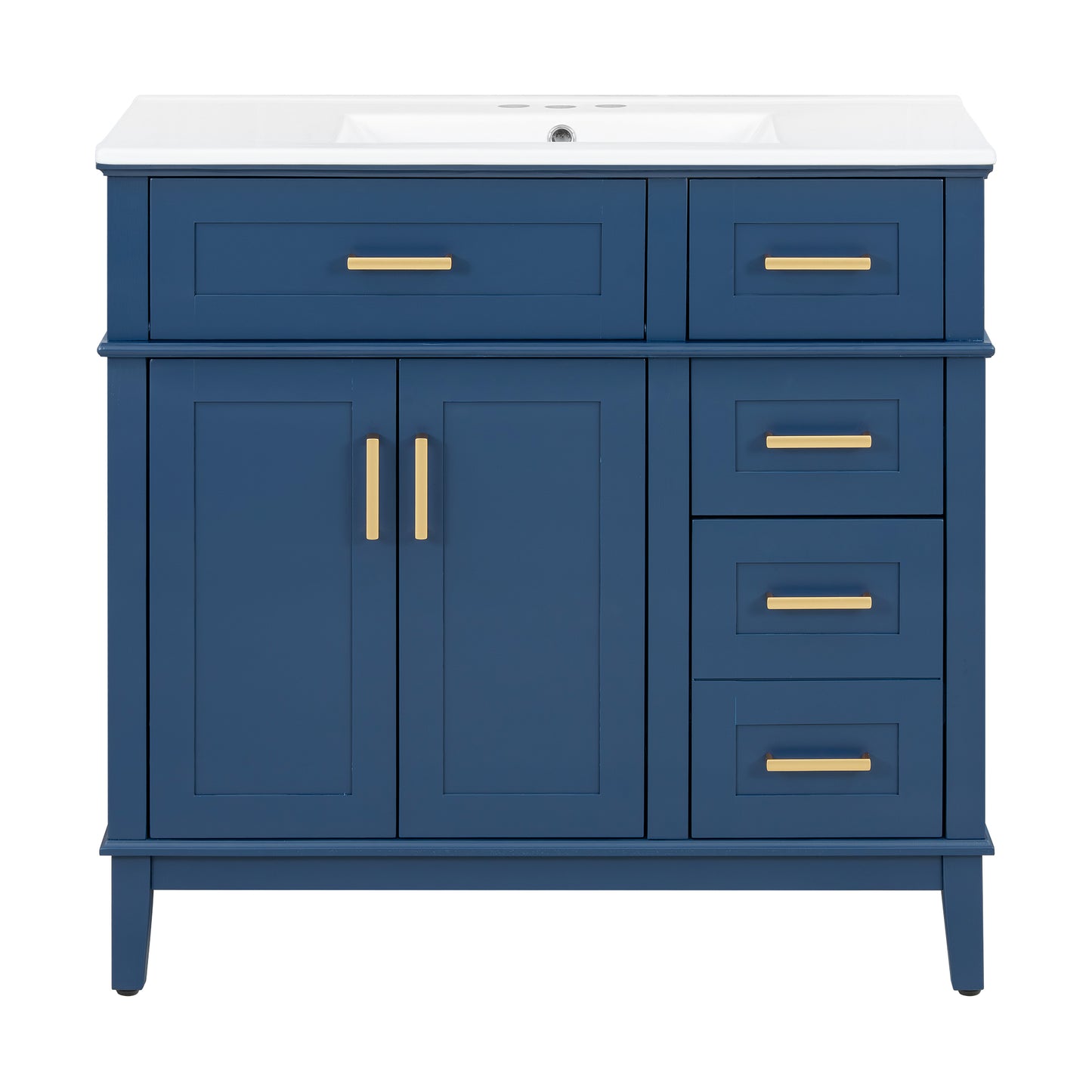VanityFus 36-in Blue Bathroom Vanity Single Sink Combo Ceramic Top 2 Soft-Close Doors 5 Drawers
