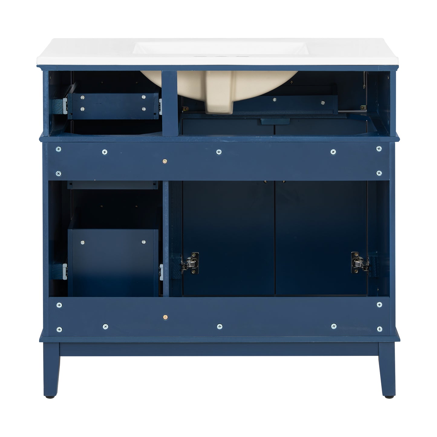 VanityFus 36-in Blue Bathroom Vanity Single Sink Combo Ceramic Top 2 Soft-Close Doors 5 Drawers