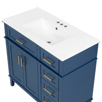 VanityFus 36-in Blue Bathroom Vanity Single Sink Combo Ceramic Top 2 Soft-Close Doors 5 Drawers