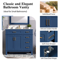 VanityFus 36-in Blue Bathroom Vanity Single Sink Combo Ceramic Top 2 Soft-Close Doors 5 Drawers