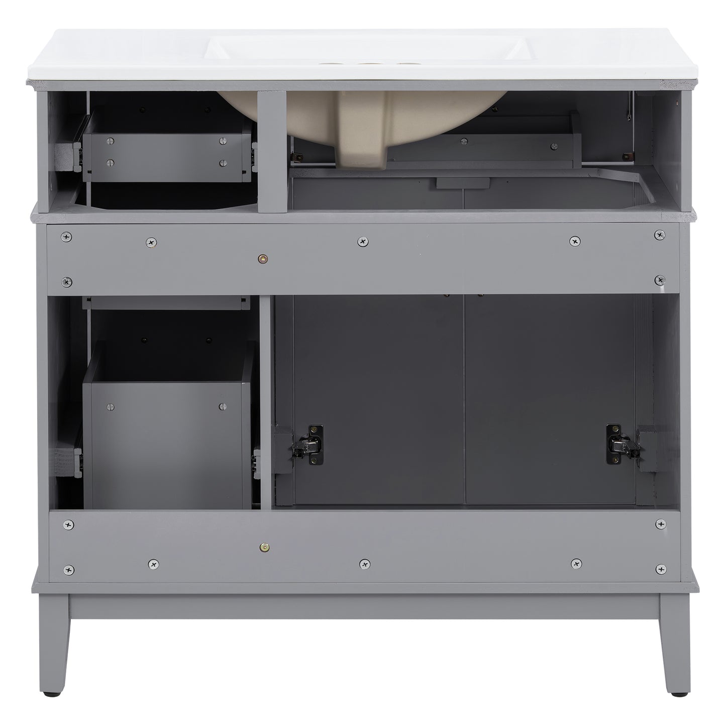 VanityFus 36-in Gray Bathroom Vanity Single Sink Combo Ceramic Top 2 Soft-Close Doors 5 Drawers