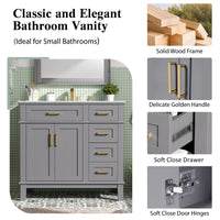 VanityFus 36-in Gray Bathroom Vanity Single Sink Combo Ceramic Top 2 Soft-Close Doors 5 Drawers