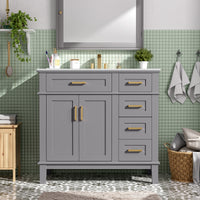 VanityFus 36-in Gray Bathroom Vanity Single Sink Combo Ceramic Top 2 Soft-Close Doors 5 Drawers