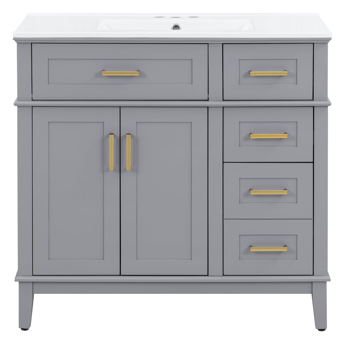 VanityFus 36-in Gray Bathroom Vanity Single Sink Combo Ceramic Top 2 Soft-Close Doors 5 Drawers