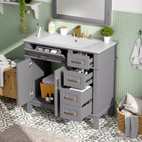 VanityFus 36-in Gray Bathroom Vanity Single Sink Combo Ceramic Top 2 Soft-Close Doors 5 Drawers
