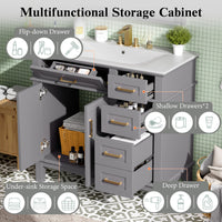 VanityFus 36-in Gray Bathroom Vanity Single Sink Combo Ceramic Top 2 Soft-Close Doors 5 Drawers
