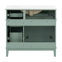 VanityFus 36-in Light Green Bathroom Vanity Single Sink Combo with Ceramic White Top 2 Soft-Close Doors 4 drawer