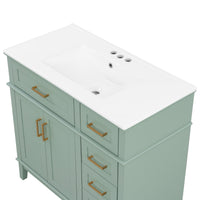 VanityFus 36-in Light Green Bathroom Vanity Single Sink Combo with Ceramic White Top 2 Soft-Close Doors 4 drawer