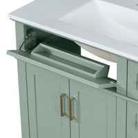 VanityFus 36-in Light Green Bathroom Vanity Single Sink Combo with Ceramic White Top 2 Soft-Close Doors 4 drawer
