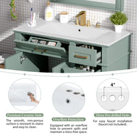 VanityFus 36-in Light Green Bathroom Vanity Single Sink Combo with Ceramic White Top 2 Soft-Close Doors 4 drawer
