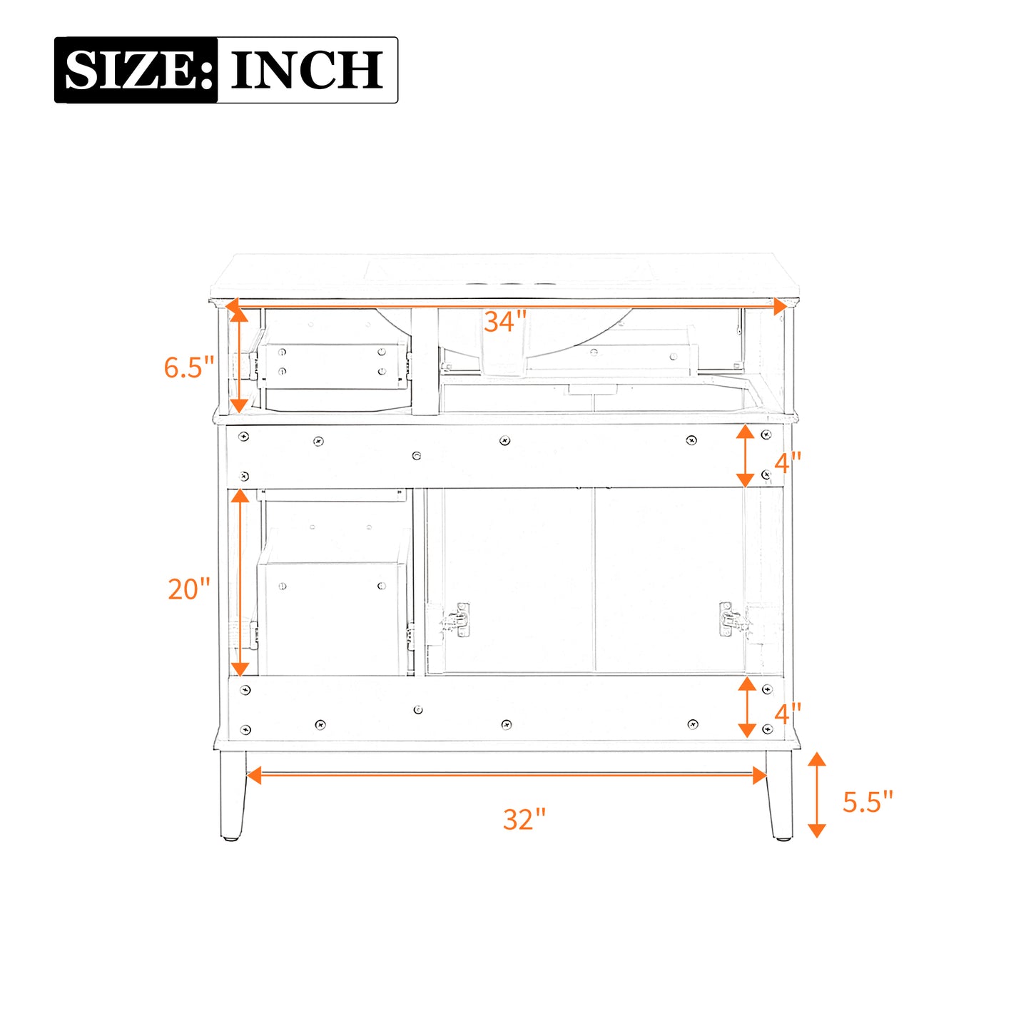 VanityFus 36-in White Bathroom Vanity Single Sink Combo Ceramic Top 2 Soft-Close Doors 5 Drawers