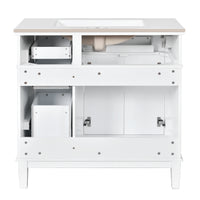 VanityFus 36-in White Bathroom Vanity Single Sink Combo Ceramic Top 2 Soft-Close Doors 5 Drawers