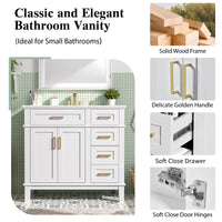 VanityFus 36-in White Bathroom Vanity Single Sink Combo Ceramic Top 2 Soft-Close Doors 5 Drawers