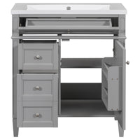 VanityFus 30-in Grey Single Sink Bathroom Vanity with Resin Top Undermount 1 Soft-Closing Door 3 Drawers Adjustable Shelves