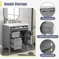 VanityFus 30-in Grey Single Sink Bathroom Vanity with Resin Top Undermount 1 Soft-Closing Door 3 Drawers Adjustable Shelves