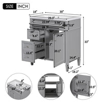VanityFus 30-in Grey Single Sink Bathroom Vanity with Resin Top Undermount 1 Soft-Closing Door 3 Drawers Adjustable Shelves