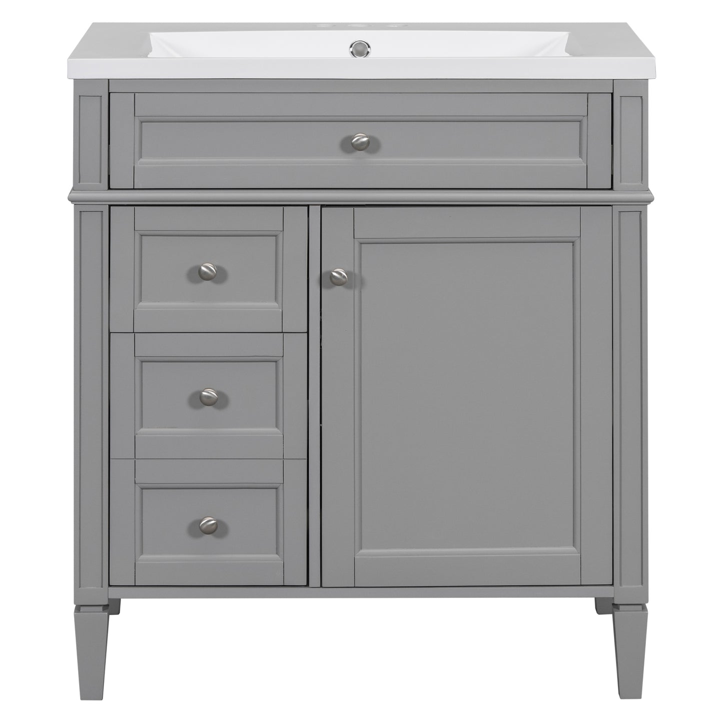 VanityFus 30-in Grey Single Sink Bathroom Vanity with Resin Top Undermount 1 Soft-Closing Door 3 Drawers Adjustable Shelves