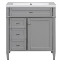 VanityFus 30-in Grey Single Sink Bathroom Vanity with Resin Top Undermount 1 Soft-Closing Door 3 Drawers Adjustable Shelves