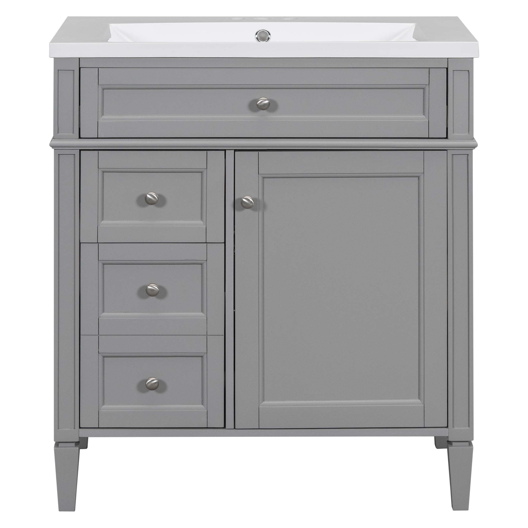 VanityFus 30-in Grey Single Sink Bathroom Vanity with Resin Top Undermount 1 Soft-Closing Door 3 Drawers Adjustable Shelves