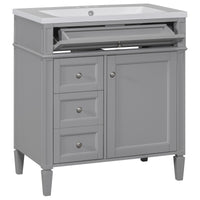 VanityFus 30-in Grey Single Sink Bathroom Vanity with Resin Top Undermount 1 Soft-Closing Door 3 Drawers Adjustable Shelves