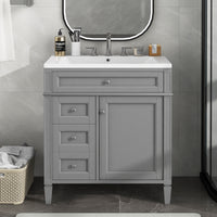 VanityFus 30-in Grey Single Sink Bathroom Vanity with Resin Top Undermount 1 Soft-Closing Door 3 Drawers Adjustable Shelves