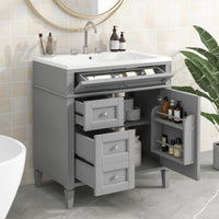 VanityFus 30-in Grey Single Sink Bathroom Vanity with Resin Top Undermount 1 Soft-Closing Door 3 Drawers Adjustable Shelves