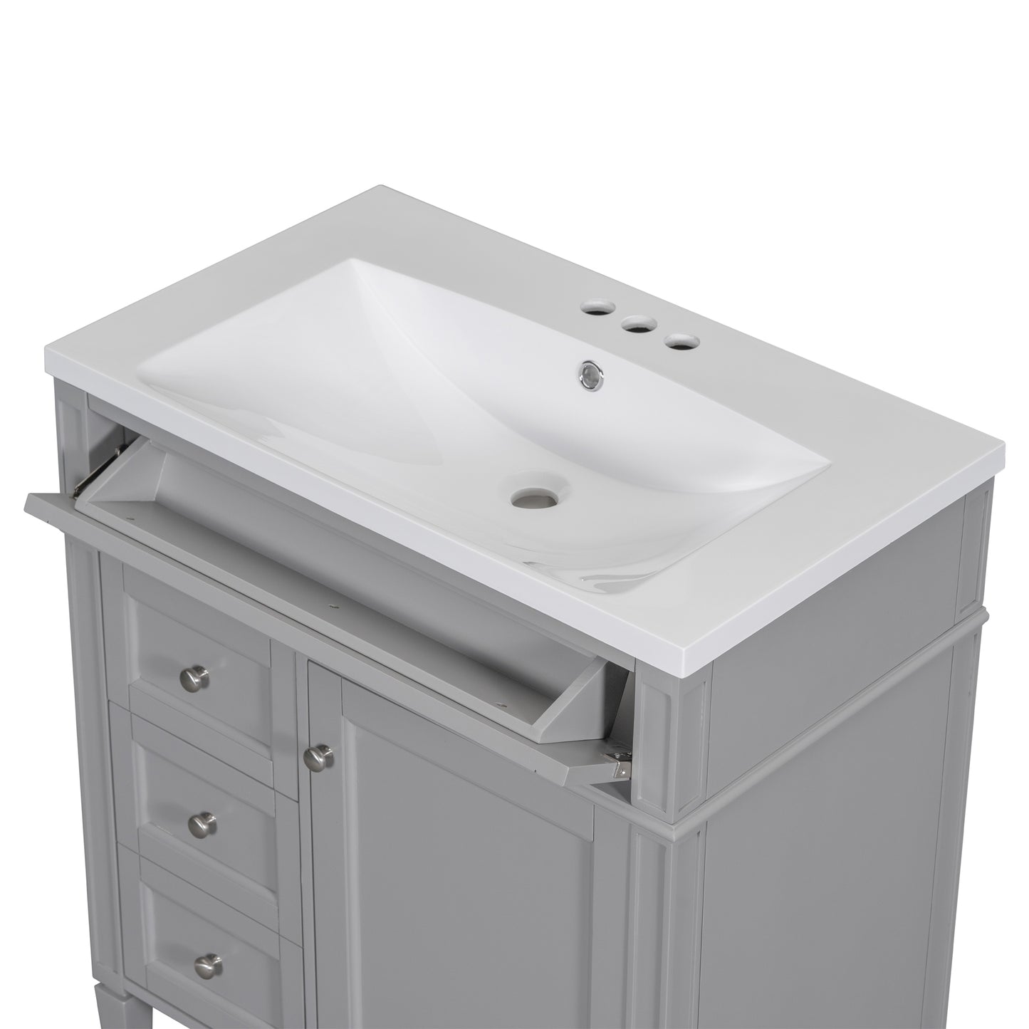 VanityFus 30-in Grey Single Sink Bathroom Vanity with Resin Top Undermount 1 Soft-Closing Door 3 Drawers Adjustable Shelves