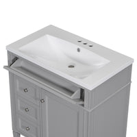 VanityFus 30-in Grey Single Sink Bathroom Vanity with Resin Top Undermount 1 Soft-Closing Door 3 Drawers Adjustable Shelves