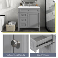 VanityFus 30-in Grey Single Sink Bathroom Vanity with Resin Top Undermount 1 Soft-Closing Door 3 Drawers Adjustable Shelves