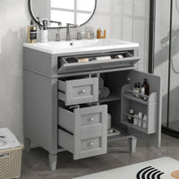 VanityFus 30-in Grey Single Sink Bathroom Vanity with Resin Top Undermount 1 Soft-Closing Door 3 Drawers Adjustable Shelves