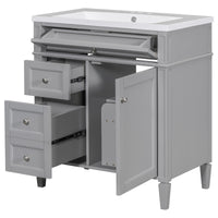 VanityFus 30-in Grey Single Sink Bathroom Vanity with Resin Top Undermount 1 Soft-Closing Door 3 Drawers Adjustable Shelves
