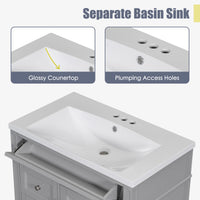 VanityFus 30-in Grey Single Sink Bathroom Vanity with Resin Top Undermount 1 Soft-Closing Door 3 Drawers Adjustable Shelves