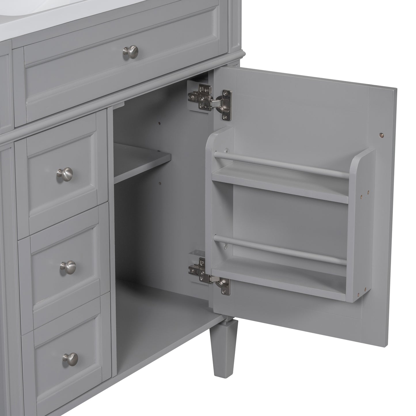 VanityFus 30-in Grey Single Sink Bathroom Vanity with Resin Top Undermount 1 Soft-Closing Door 3 Drawers Adjustable Shelves
