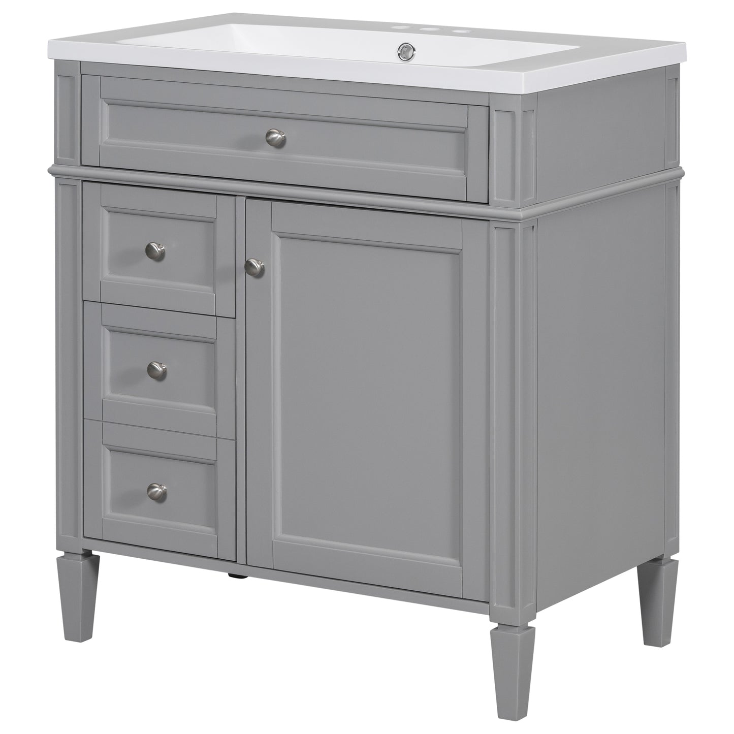 VanityFus 30-in Grey Single Sink Bathroom Vanity with Resin Top Undermount 1 Soft-Closing Door 3 Drawers Adjustable Shelves