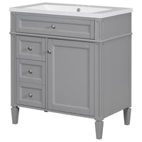 VanityFus 30-in Grey Single Sink Bathroom Vanity with Resin Top Undermount 1 Soft-Closing Door 3 Drawers Adjustable Shelves