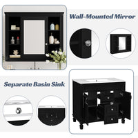 VanityFus 35.1-in Black Bathroom Vanity Single Sink Medicine Cabinet Combo with Ceramic Top Undermount 3 Soft Close Doors 2 Drawers (Mirror Included) Adjustable Shelves