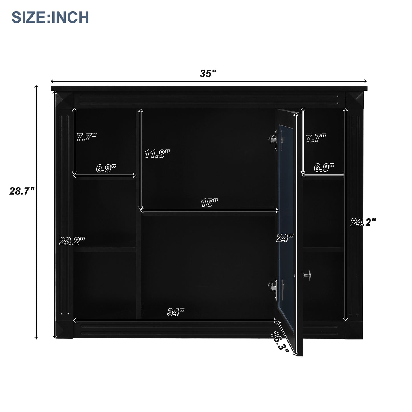 VanityFus 35.1-in Black Bathroom Vanity Single Sink Medicine Cabinet Combo with Ceramic Top Undermount 3 Soft Close Doors 2 Drawers (Mirror Included) Adjustable Shelves