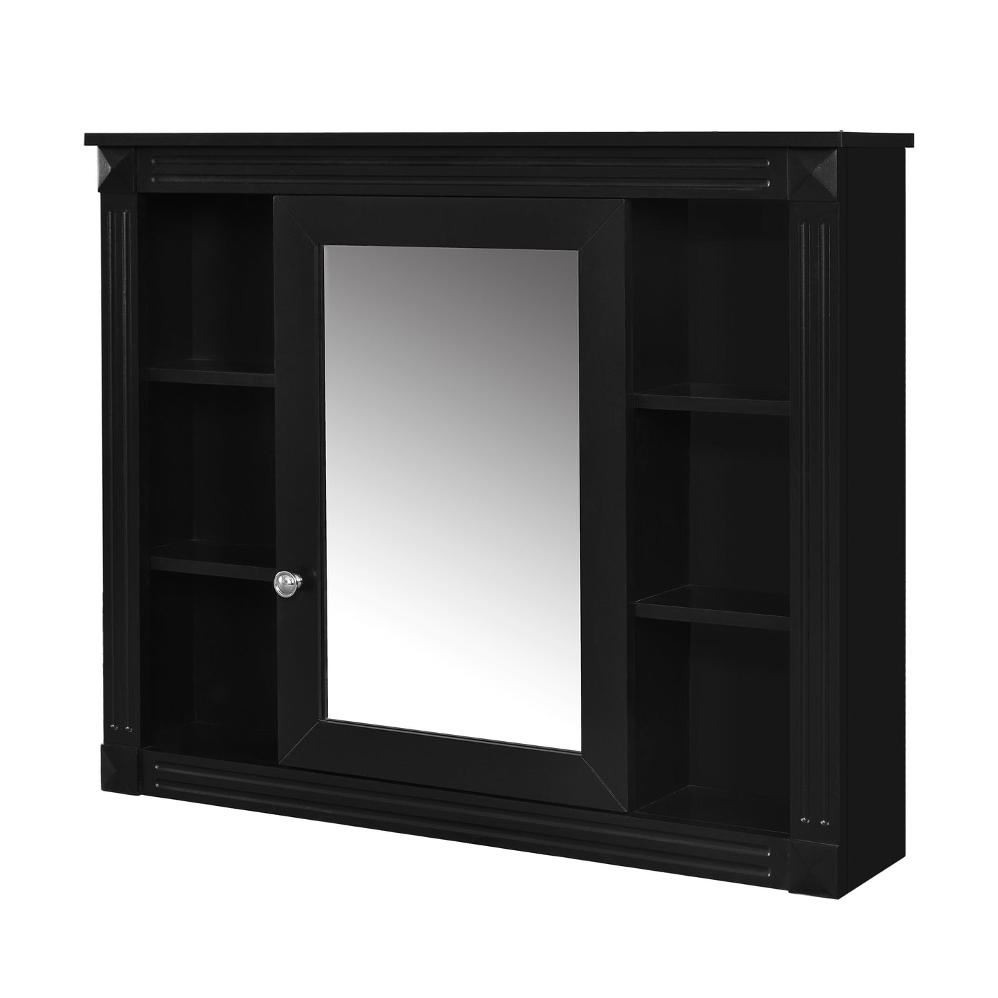 VanityFus 35.1-in Black Bathroom Vanity Single Sink Medicine Cabinet Combo with Ceramic Top Undermount 3 Soft Close Doors 2 Drawers (Mirror Included) Adjustable Shelves
