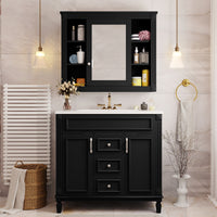 VanityFus 35.1-in Black Bathroom Vanity Single Sink Medicine Cabinet Combo with Ceramic Top Undermount 3 Soft Close Doors 2 Drawers (Mirror Included) Adjustable Shelves